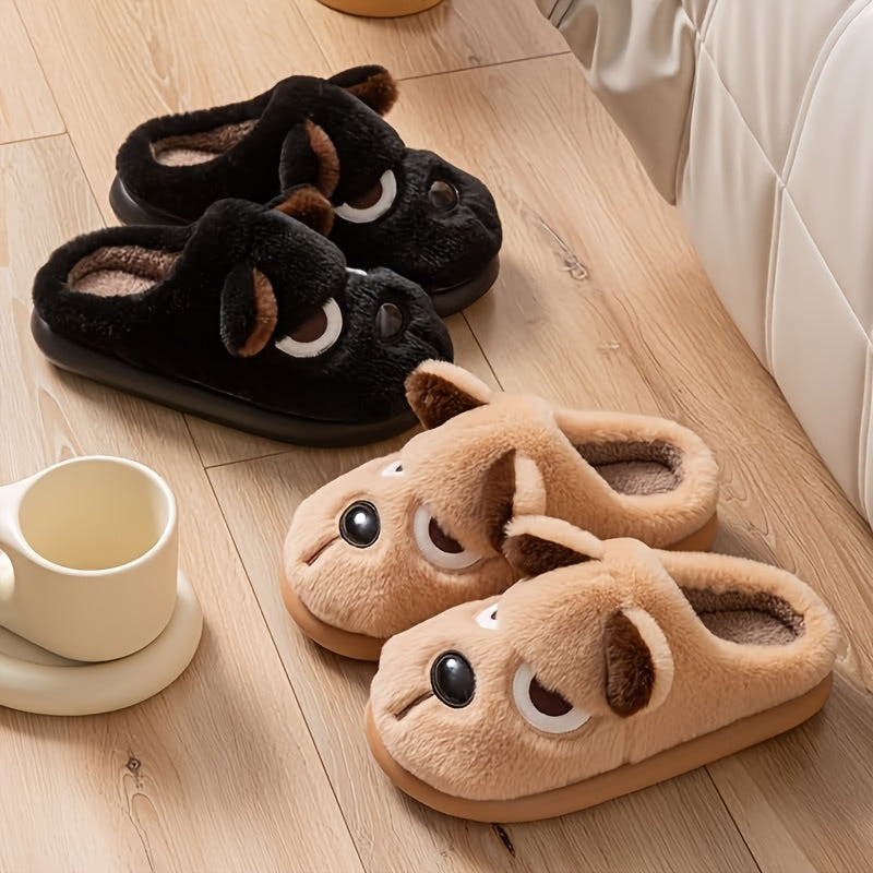 Unisex Warm Fleece Slippers with 3D Puppy Design for Winter