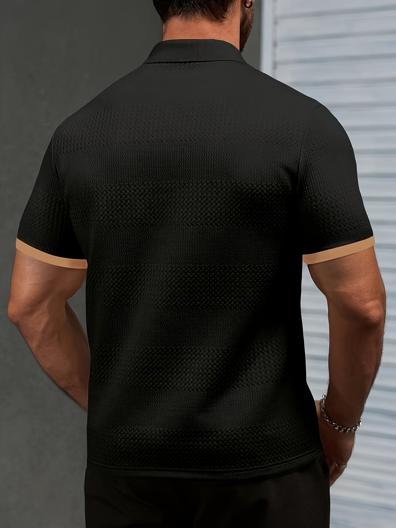 Men's Summer Business Casual Polo Shirt with Ribbed Knit