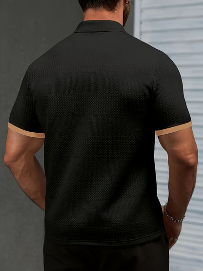 Men's Summer Business Casual Polo Shirt with Ribbed Knit