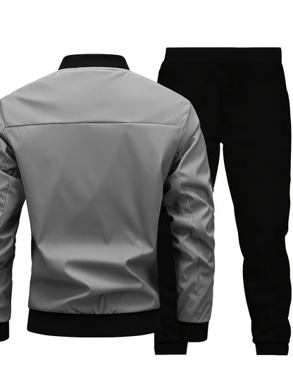 Men'S Casual Workwear Jacket and Pants Set, Solid Color, Long Sleeve, Regular Fit, with Pockets, for Spring/Fall, Casual Attire, Casual Attire|Casual Style|Solid Color Jacket