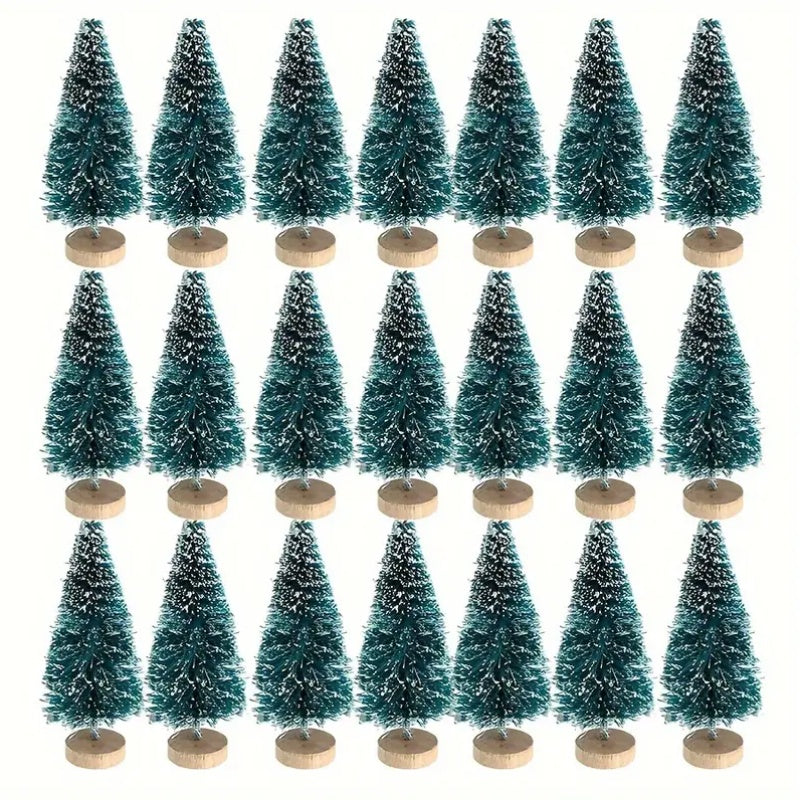36pcs 5Cm/1.968 Inch Mini Snow Frost Tree Winter Mini Pine Base Bottle Brush Tree Plastic Winter Snow Decoration (Green) New Year Decoration Accessories, Artificial Snow Scenery Mini Pine DIY Decoration, Party Supplies, Home