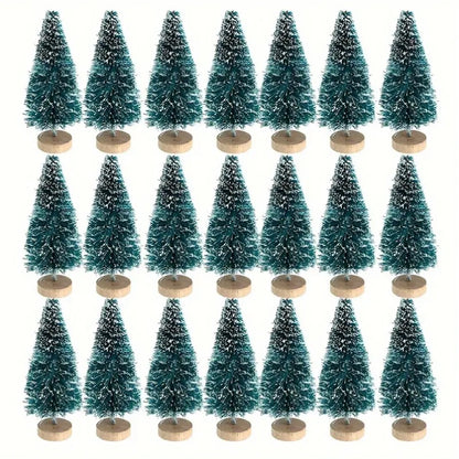 36pcs 5Cm/1.968 Inch Mini Snow Frost Tree Winter Mini Pine Base Bottle Brush Tree Plastic Winter Snow Decoration (Green) New Year Decoration Accessories, Artificial Snow Scenery Mini Pine DIY Decoration, Party Supplies, Home