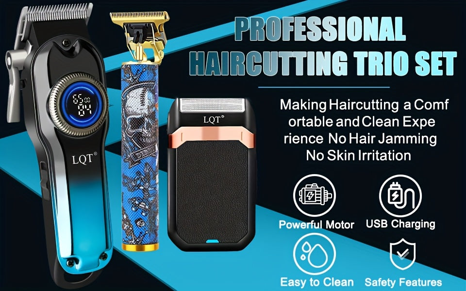 LQT 1/2/3pcs Professional Salon Hair Clipper Set, Including Hair Clippers, T-Shaped Trimmers, Beard Trimmers And Electric Shavers, with Eight Limit Combs, Compact Design, Zero-Gap Precision Trimming, to Meet The Needs of Barb - ayq