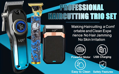 LQT 1/2/3pcs Professional Salon Hair Clipper Set, Including Hair Clippers, T-Shaped Trimmers, Beard Trimmers And Electric Shavers, with Eight Limit Combs, Compact Design, Zero-Gap Precision Trimming, to Meet The Needs of Barb - ayq