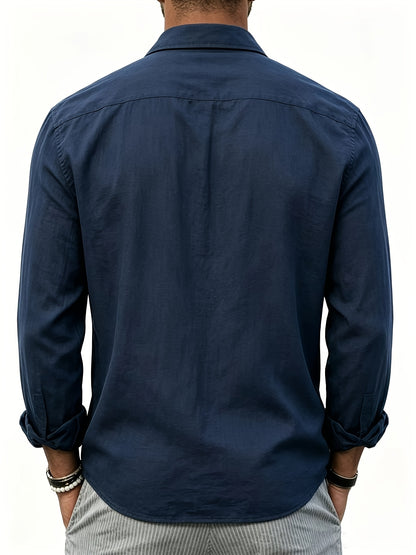 Men's Linen Blend Long Sleeve Casual Shirt for Spring Summer