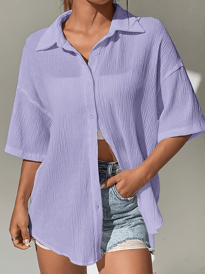 Women's Casual Solid Color Short Sleeve Polo Shirt for Summer