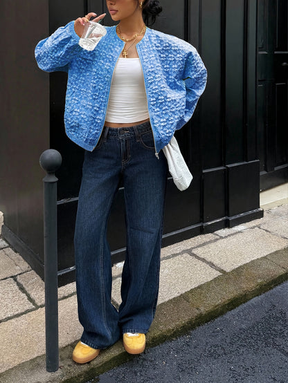 Solid Color Zip-Up Casual Jacket