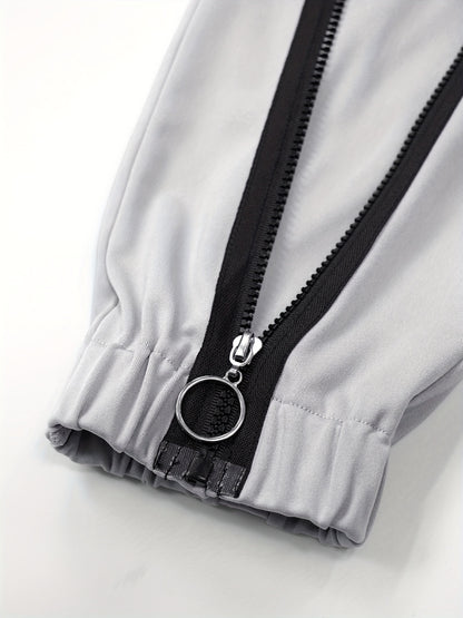 Cross-Border Women'S Two-Piece Set with Zip Long-Sleeve Top And Pants Featuring a Patchwork Zip Design, Casual Outfit