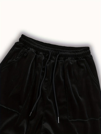 Women’s Elegant Velvet Crop Top & Wide-Leg Pants Set for Spring/Fall