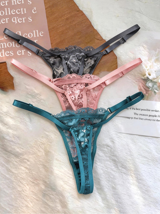 3-Pack Women's French Retro Lace Low-Waisted Cheeky Thongs