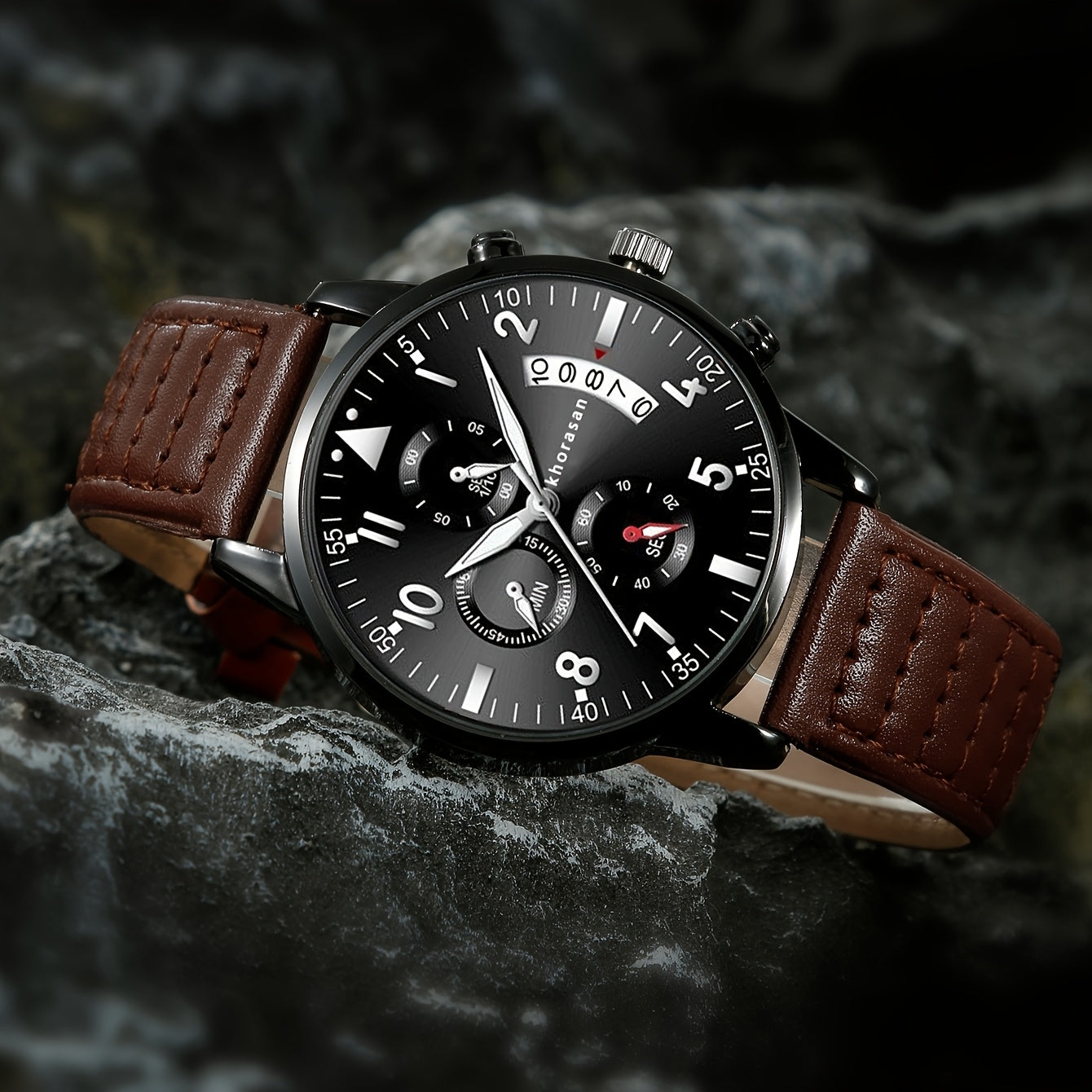 A Stylish And Versatile 7pcs Set for Men, Including a Classic Faux Leather Watch, Wallet, Belt, Keychain, Greeting Card, And Glasses, Suitable for Various Occasions, Essential for Halloween, Parties, Christmas, And Birthdays