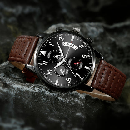 A Stylish And Versatile 7pcs Set for Men, Including a Classic Faux Leather Watch, Wallet, Belt, Keychain, Greeting Card, And Glasses, Suitable for Various Occasions, Essential for Halloween, Parties, Christmas, And Birthdays