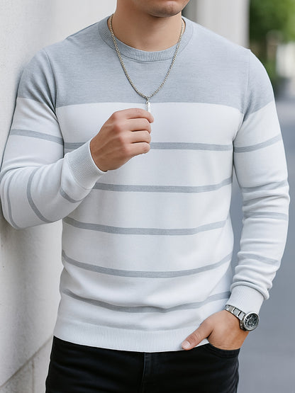 Men's All-Season Knit Sweater with Contrast Side Stripe