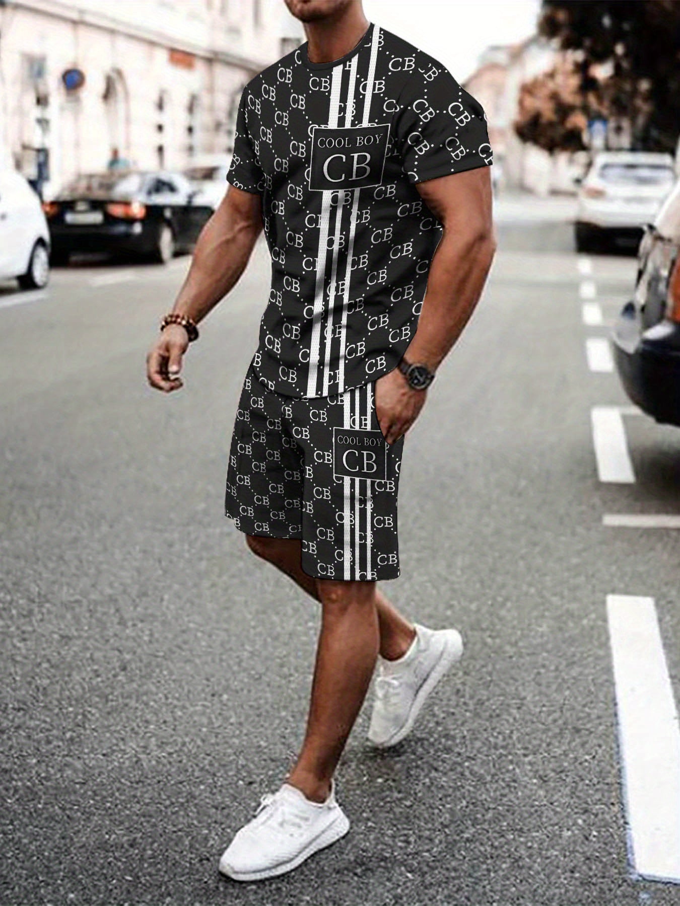 Casual Sports Suit Breathable Outdoor Casual Men's T-shirt and Five-Pants Set Summer 3D Printing Set for Adult Men