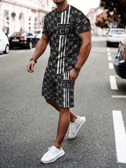 Casual Sports Suit Breathable Outdoor Casual Men's T-shirt and Five-Pants Set Summer 3D Printing Set for Adult Men