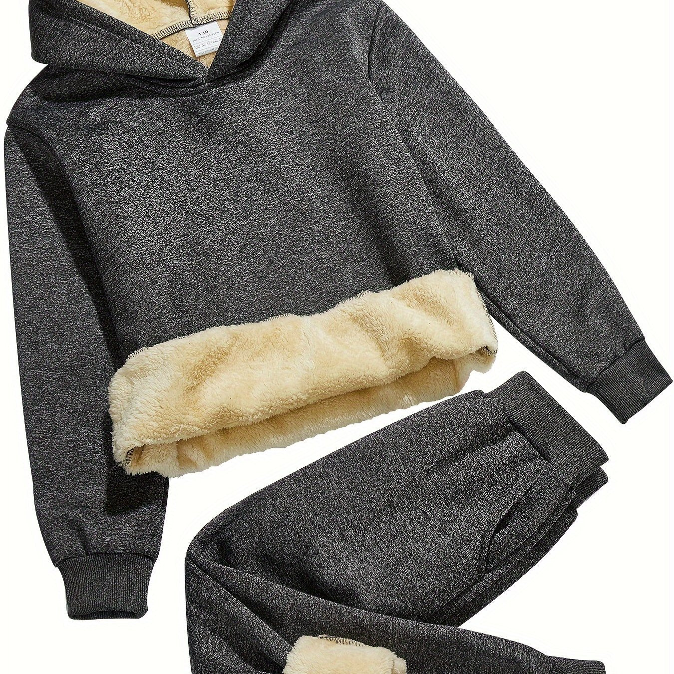 2pcs Boys' Thick Fleece-Lined Hooded Sweatsuit Set - Cozy Winter Warmth, Long Sleeve Pullover & Pants with Pockets, Casual Outdoor Playwear for Fall/Winter, for Outdoor, Winter Clothing