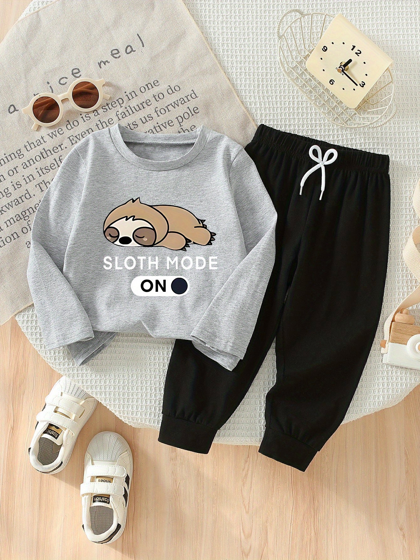 Boys Sloth Print Cotton Set - Casual Spring/Fall Outfit