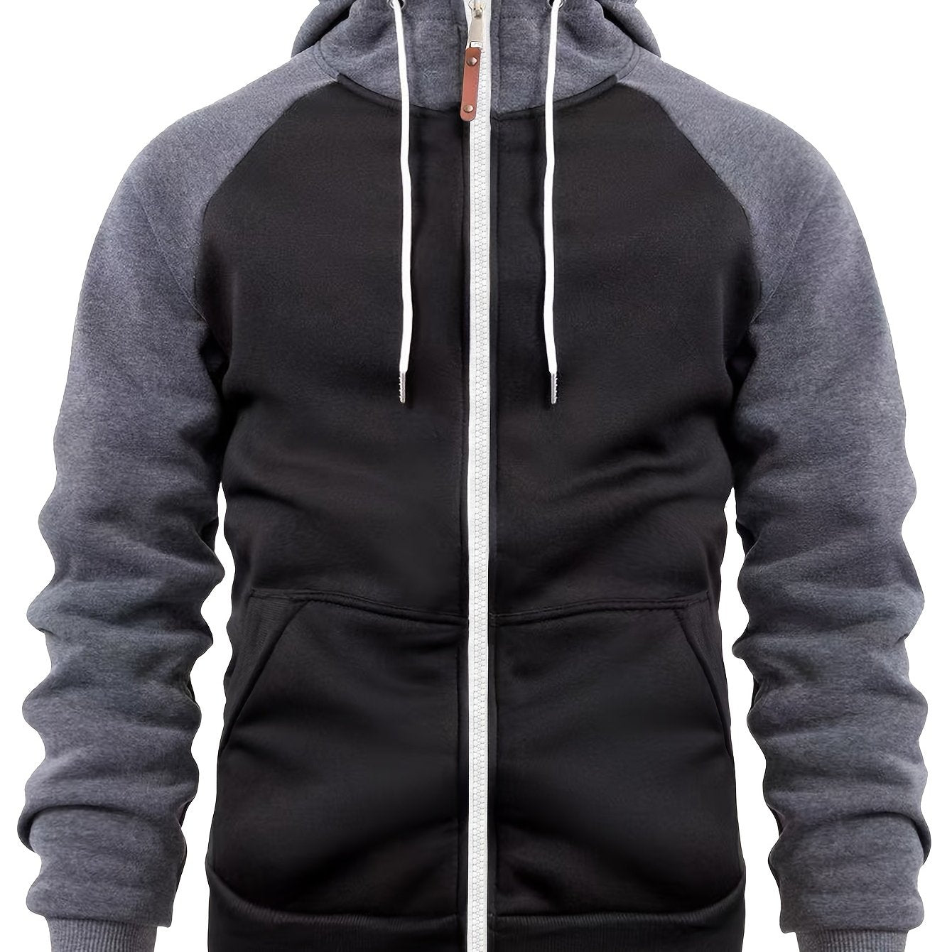 Men'S Stylish Color Block Hoodie - Casual Zip-Up Hooded Sweatshirt with Front Pockets, Long Sleeves, and Ribbed Cuffs - Maroon & Black Design, Comfortable for Fall and Winter Wear