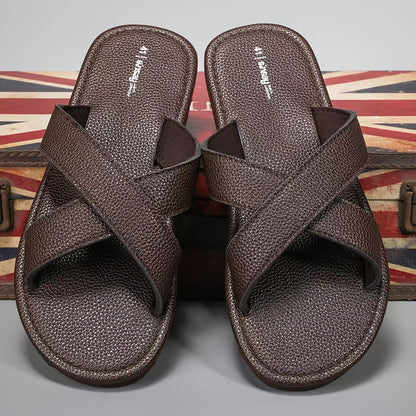 Men's Thin-Sole Cross Strap Slippers - Breathable Summer Slides
