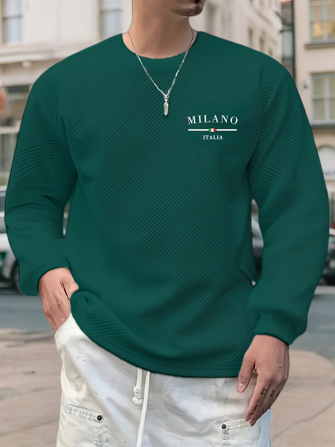 Men'S Casual Long Sleeve Crew Neck Sweatshirt | Heavyweight Geometric-patterned, Regular Fit, Ideal for Spring/Fall