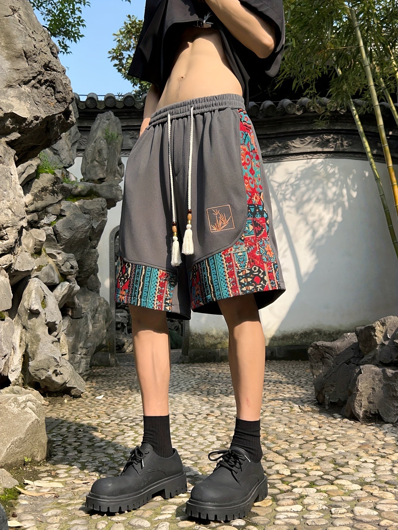 Men's Summer Retro Patchwork Bermuda Shorts Plus Size