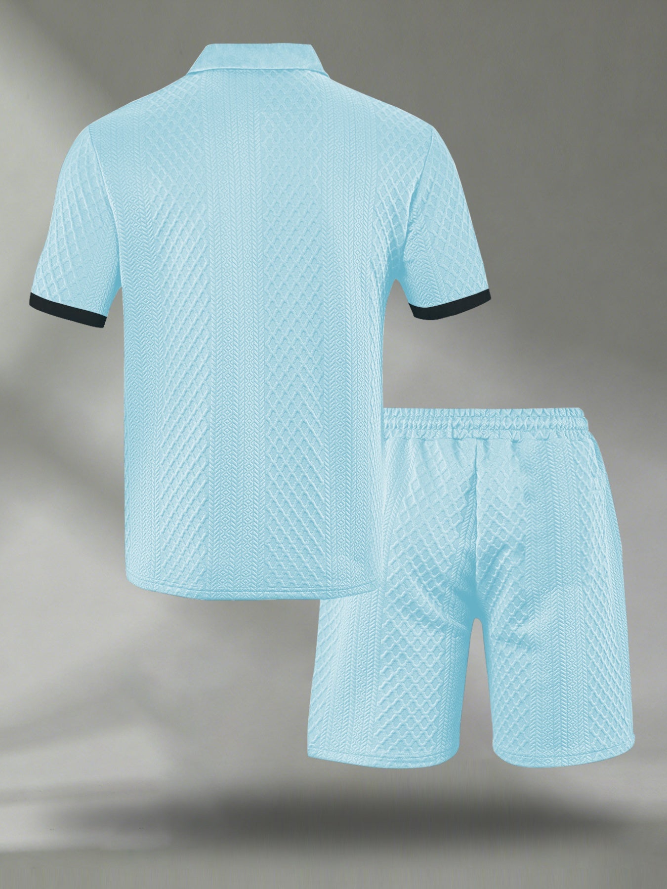 Men's Summer Casual Polo Shirt & Shorts Set with Geometric Print