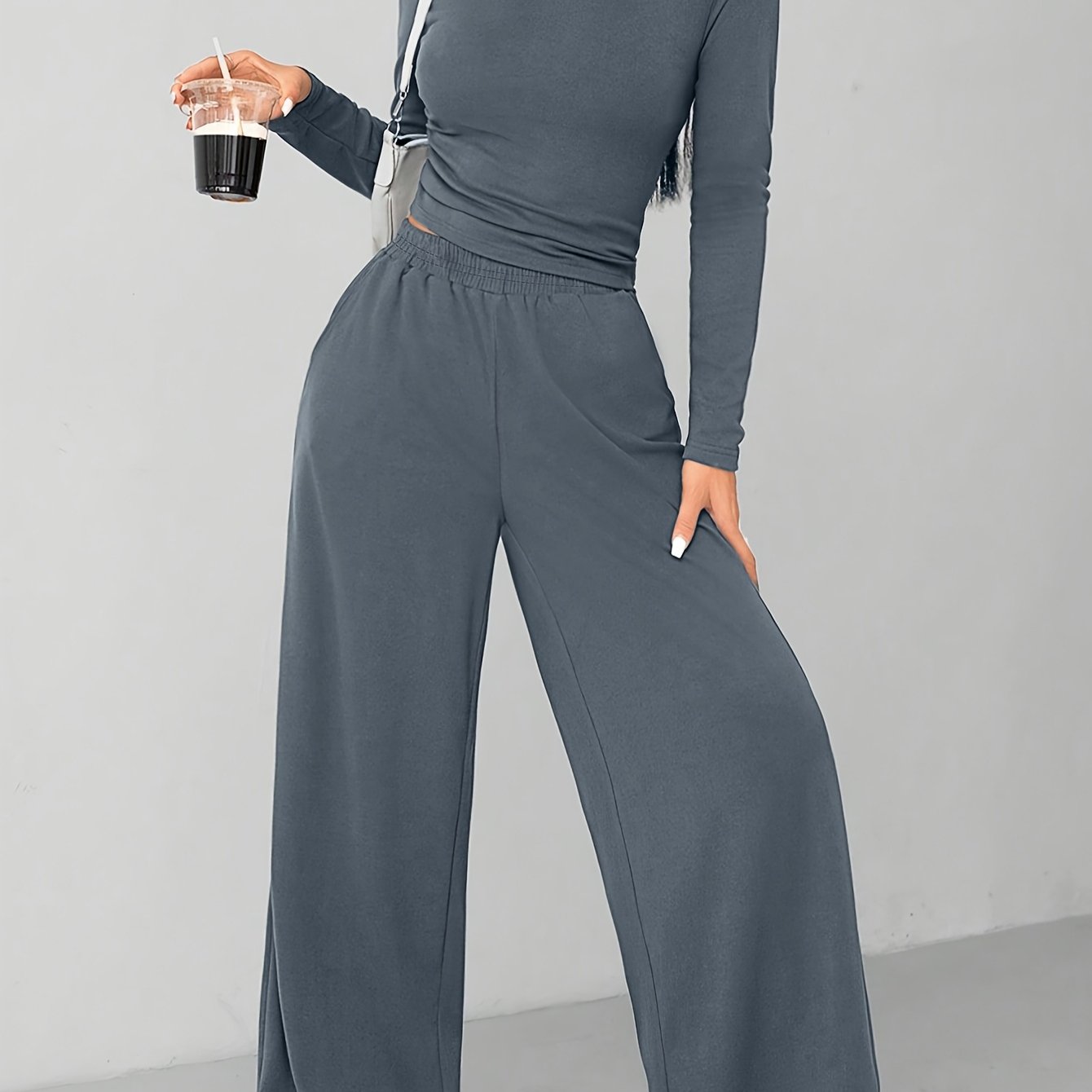 Relaxed Fit Women's Flared Pants Two-Piece Fashion Irregular Home Set