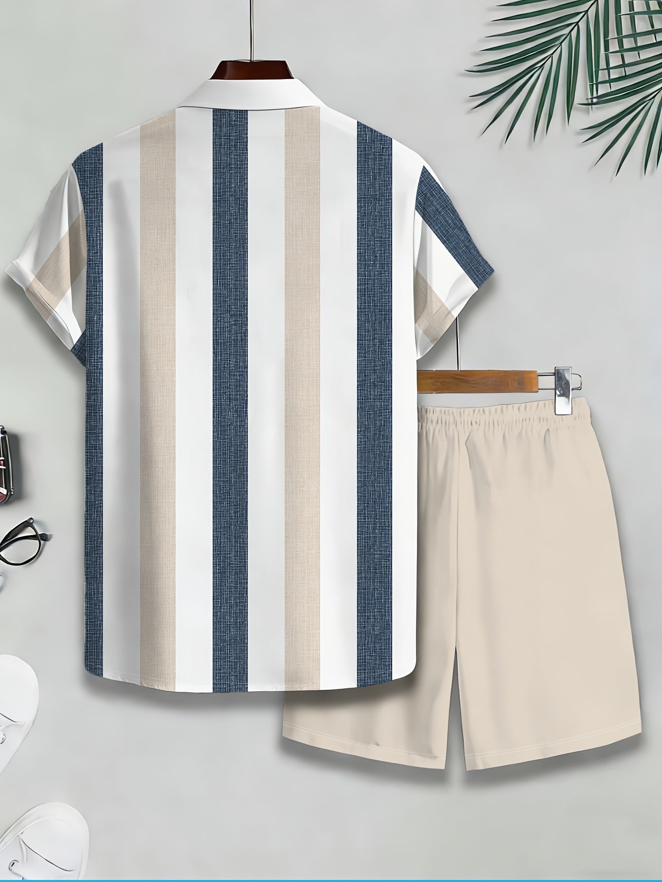 Men's Casual Summer Set: Striped Shirt & Printed Beach Shorts