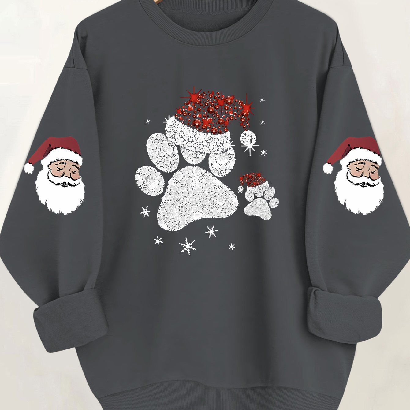 Women'S Glittery Snowman & Santa Hat Print Sweater - Winter Warmth with Red & Snowflakes, Round Neck Casual Sweater for Fall & Winter, Cozy Holiday Outfit For Christmas & New Year's, Christmas Sweater, Seasonal Fashion, Festi