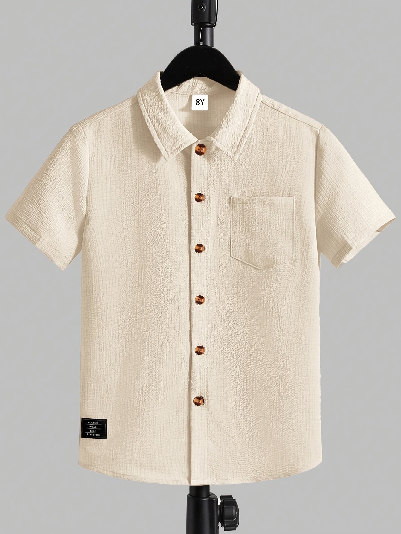 Boys' Casual Monochrome Short-Sleeve Shirt with Chest Pocket