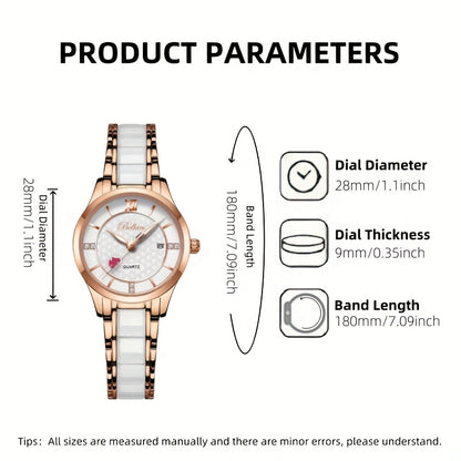 Elegant Women's Quartz Watch with Cupid Arrow & Ceramic Strap