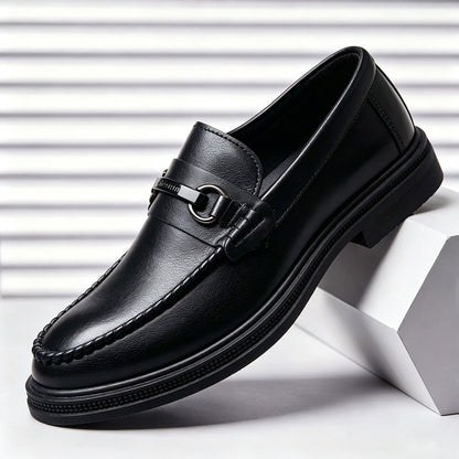 Men's Black Slip-On Business Casual Shoes with Metal Buckle
