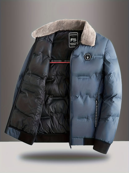 Men'S Heavy-Duty Winter Coat - Full-Zip Cold Weather Jacket with Zippered Pockets, Non-Stretch Fabric, Elegant Lapel Collar - Formal & Everyday Outerwear for Men, Winter Jacket, Seasonal Fashion, Classic Design, Durable Const