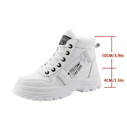 Women's Ankle Boots, Warm High-Top Fleece-Lined Short Boots for Commuting and Outdoor Use in White Style