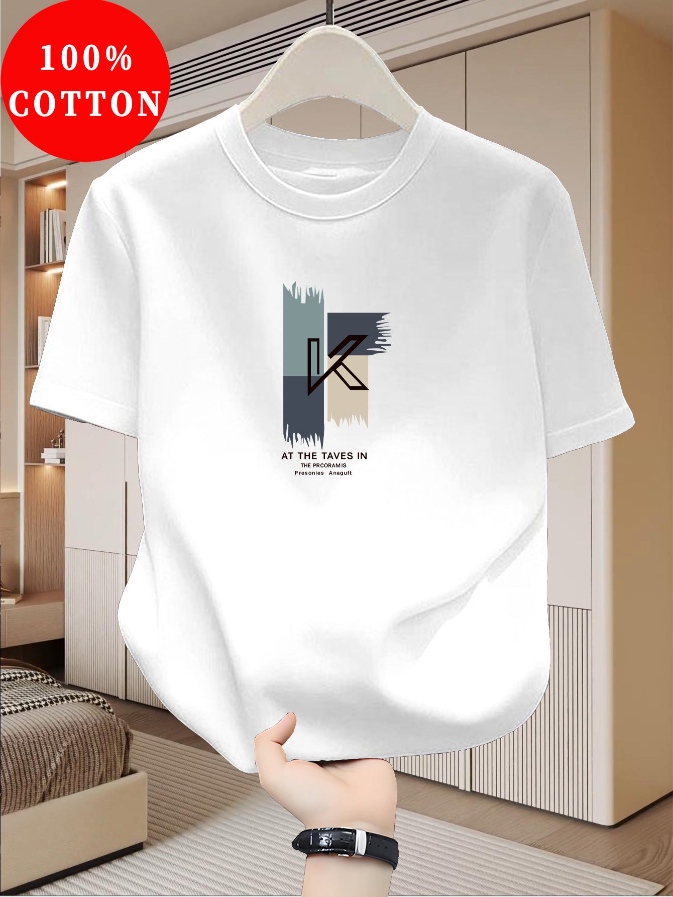 Men's Heavyweight 100% Cotton T-Shirt - Beige Crew Neck Tee, Breathable Summer Shirt for Everyday  Formal Wear, Soft Everyday Essential, Relaxed Fit, Stylish Lettering, Premium Quality, Short Sleeve Top, Casual Wardrobe