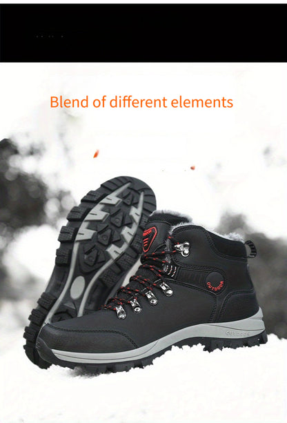 Men'S Winter Snow Warm Hiking Boots, Plush Ankle Boots, Lace-Up Outdoor Trend Style, Suitable for Hiking on Snowy Ground