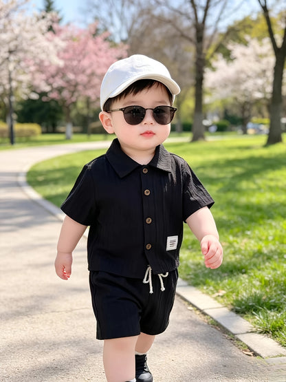 Baby Boy Summer Shirt & Shorts Set, Casual Woven Polyester