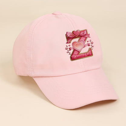 Adjustable Pink Baby Baseball Cap with Alphabet Heart Bow for Kids