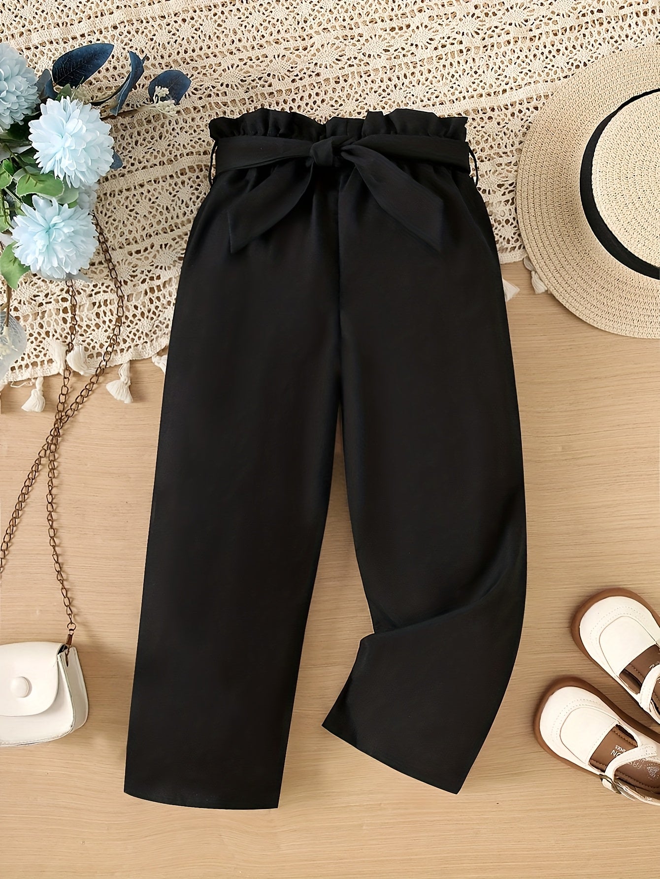 Girls' Casual Straight Leg Belted Pants in Solid Color