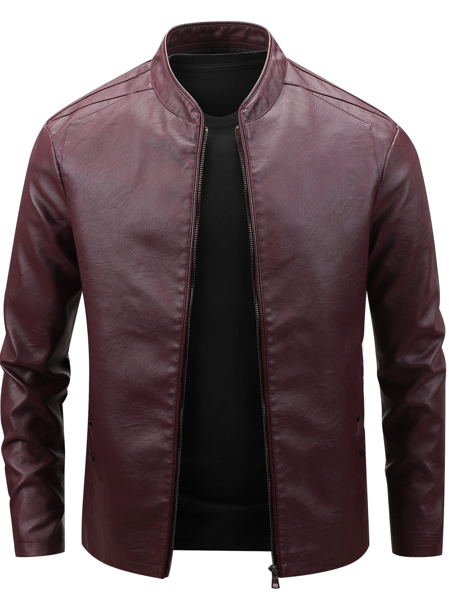 Men's Casual Baseball Collar PU Jacket with Zipper