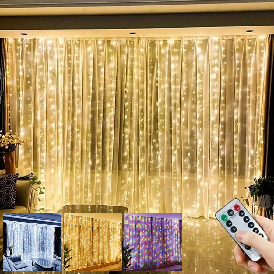 200LED Curtain Lights Christmas Decoration String Lights, 3M*2m 8 Modes String Lights with Remote, USB Powered Fairy Lights, Wedding, Halloween, Thanksgiving, Christmas, Party, Valentine's, Holiday Lighting Decor (Remote With