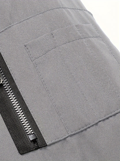 Men's Baseball Jacket - All-Season Zip-Up Coat with Zippered Pockets, Machine Washable Outerwear for Casual & Formal Events - Navy Jacket, Sleek Appearance