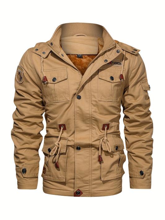 Men'S Heavyweight Winter Jacket - Thermal Insulated Cold Weather Coat with Full-Zip Closure, Hooded Windproof Outerwear, Multiple Utility Pockets - Olive Green Tactical-like design for Outdoor, Commute, Everyday - Non-Stretch