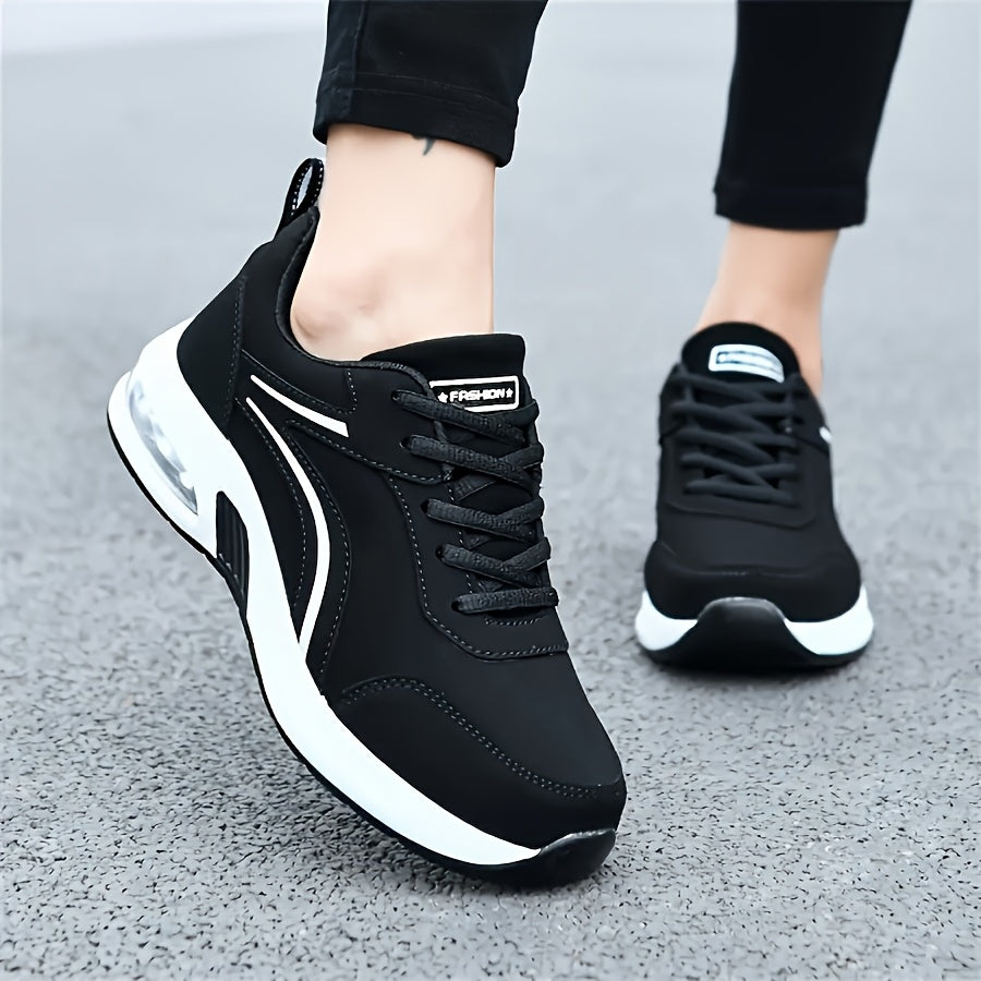 Women's Sneakers - Lightweight All-Season Gym Shoes, Cushioned Arch Support  Non-Slip PU Outsole - Black Sneakers for Running, Casual, Office - Lace-Up Fitness Footwear with Minimalist Design, Ladies Sneakers, Everyday Comfo