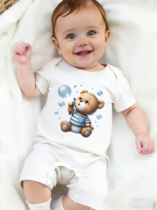 Soft Cotton Summer Baby Romper with Cute Bear Print