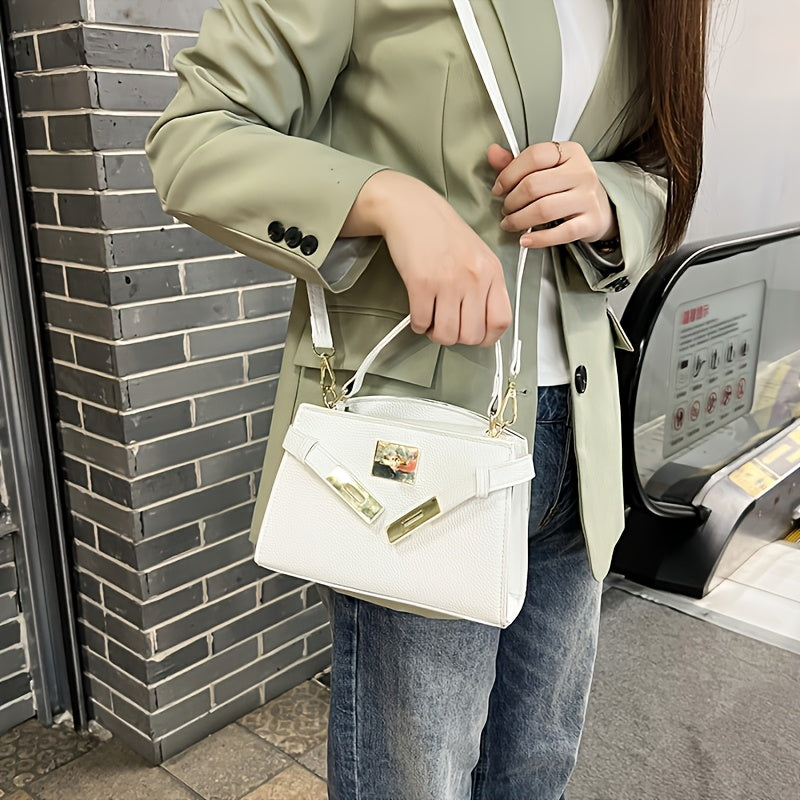 Women’s Solid Color PU Crossbody Bag with Adjustable Strap