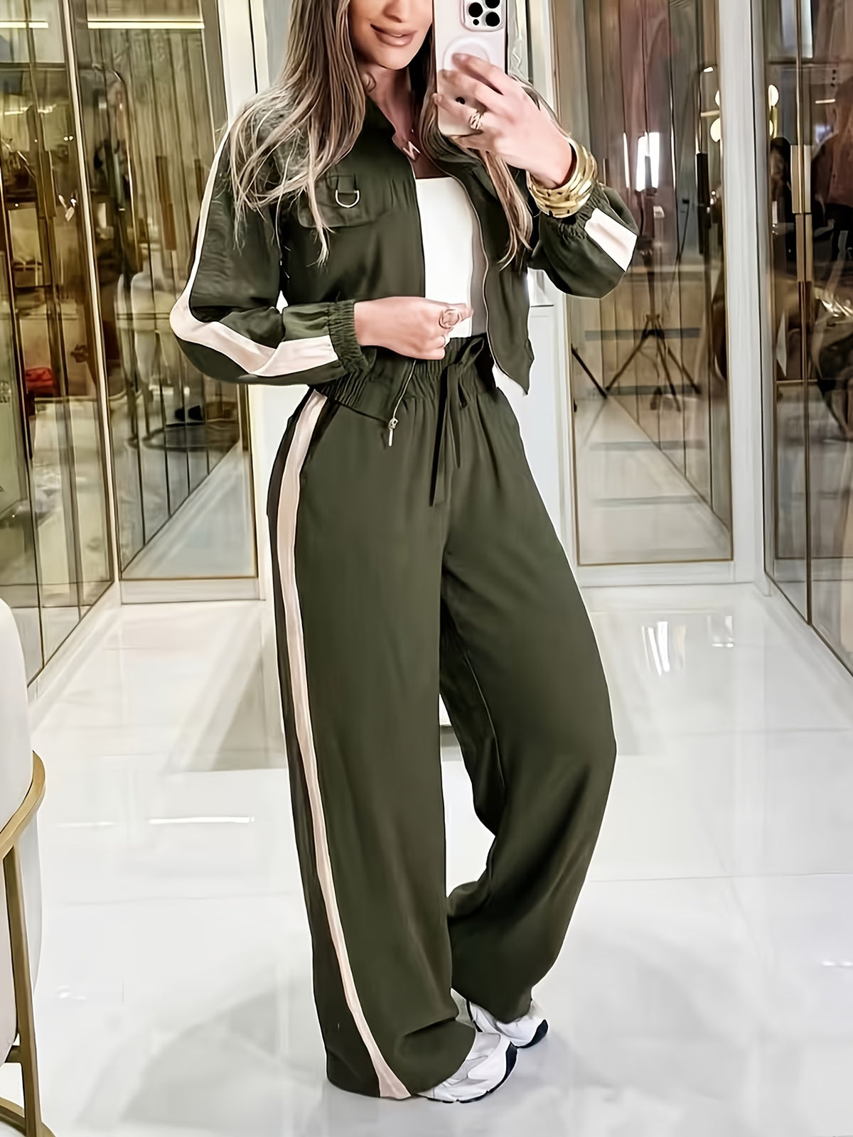Women's Casual Spring-Fall Set: Cargo Jacket & Long Pants