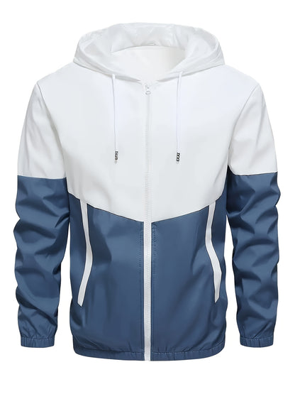 2pcs Men'S Casual Sportswear Set - Color Block Hooded Jacket and Pants, Polyester, Machine Washable, All-Season, with Pockets, Regular Fit, Spring Sportswear|Hooded Sportswear|Machine Washable Fabric