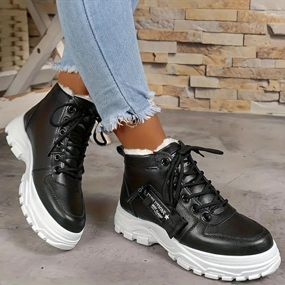 Women's Platform Ankle Boots, Trendy Plush Lined High Top Sneakers, Winter Warm Boots