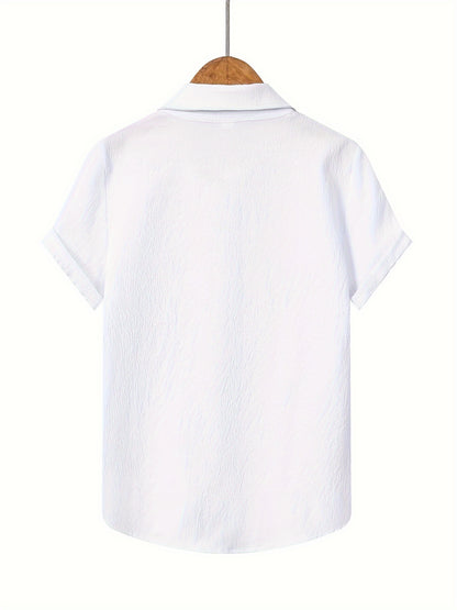 Boys' Casual Short Sleeve Solid Color Shirt with Stretch Fabric